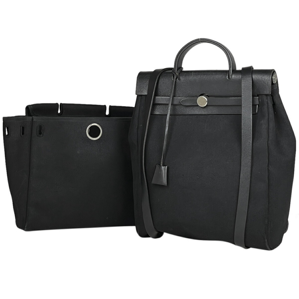 HERMES Ale Bag Ad PM Handbag Day Rucksack Toile Officier Black D